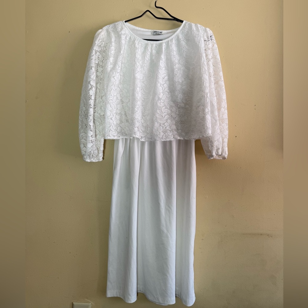 Elegant White Lace Overlay Dress | Vintage M.E.S Ltd NY | Midi Length